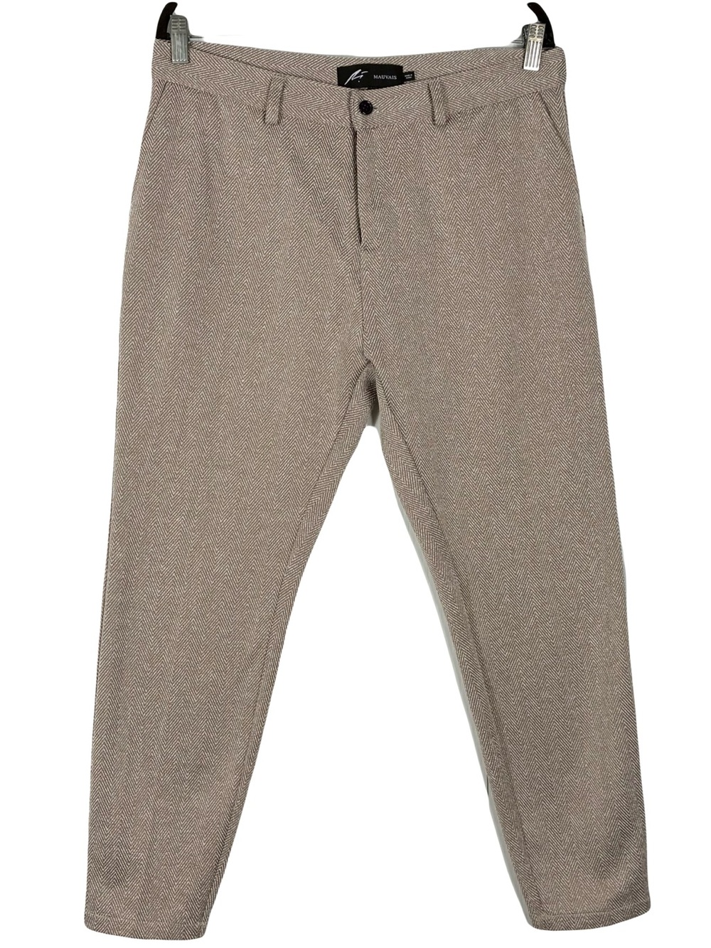 Nwot Mauvais Pants 34 Beige Herringbone Cotton-Blend